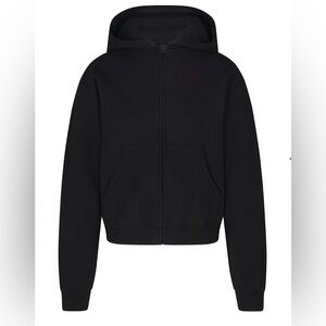 Skims Cotton Zip-up Hooded Women Sweatshirt - Black